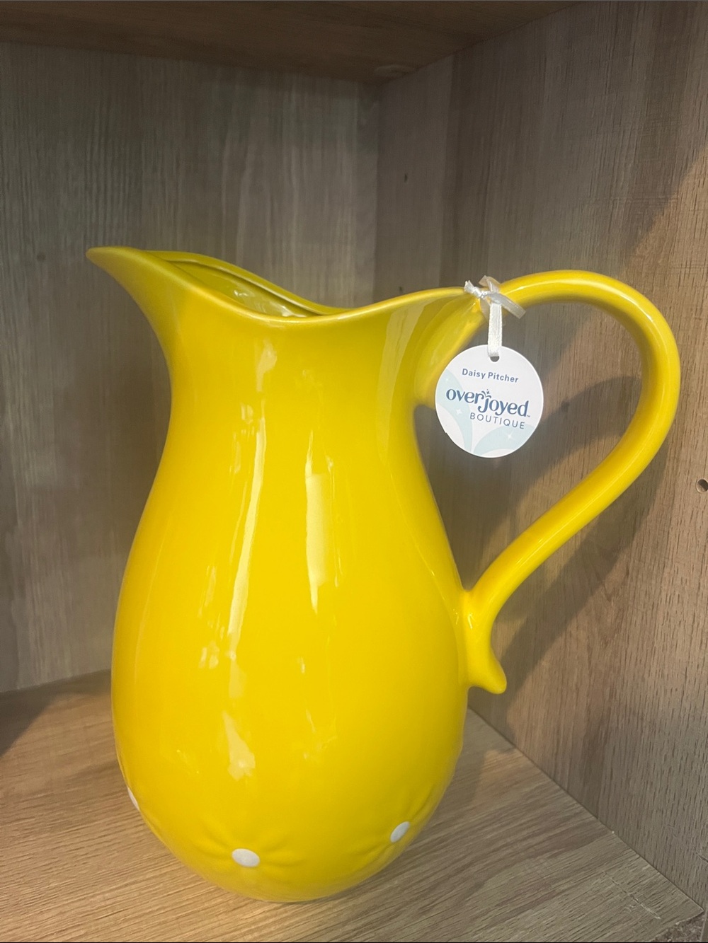 Sunny Yellow Ceramic Pitcher with Daisy Accents